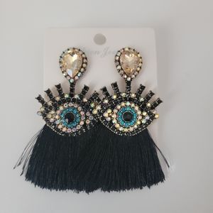 Evil Eye Rhinestone Multicolored Fringe Earrings